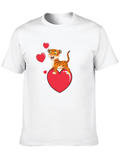 Cute Tiger on Heart Valentines Black T-Shirt