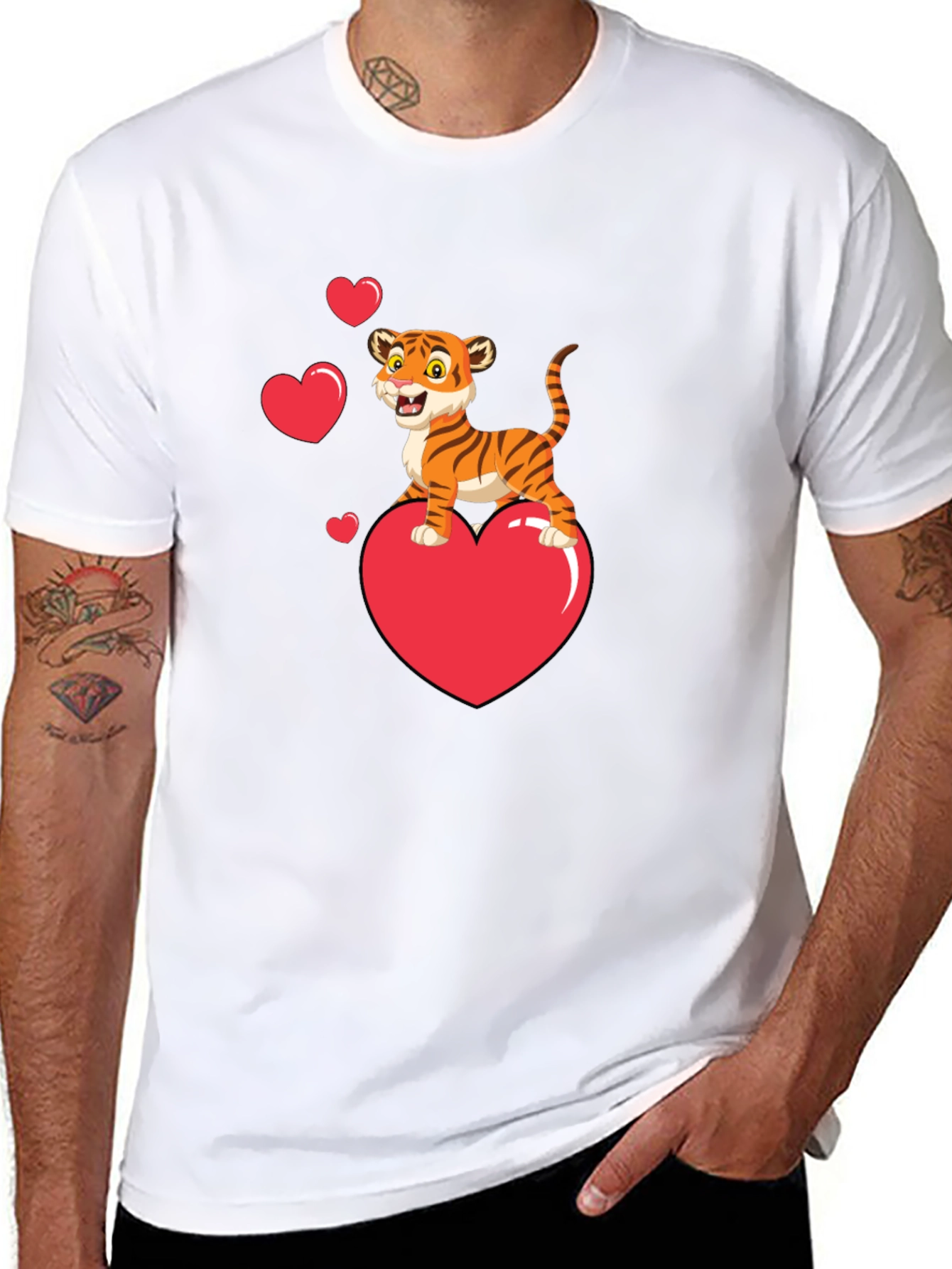 Cute Tiger on Heart Valentines Black T-Shirt