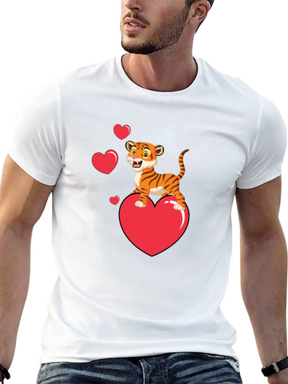 Cute Tiger on Heart Valentines Black T-Shirt