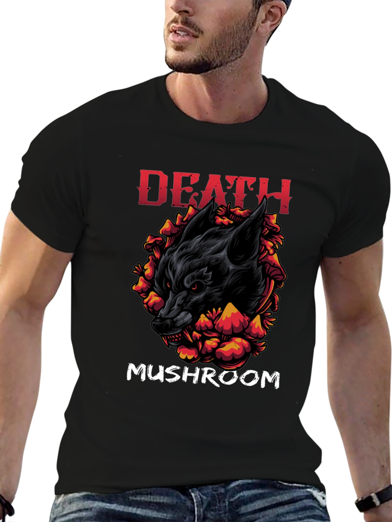 Death Mushroom Graphic Print Black T-Shirt