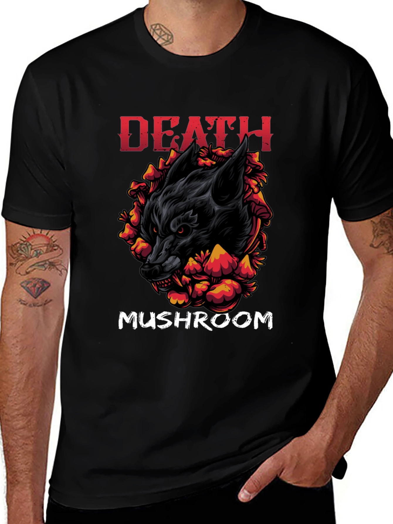 Death Mushroom Graphic Print Black T-Shirt