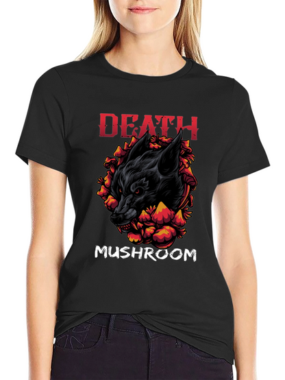 Death Mushroom Graphic Print Black T-Shirt