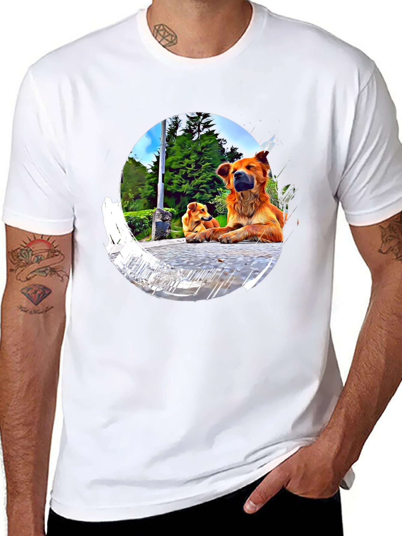 Dogs in Circle Graphic T-Shirt