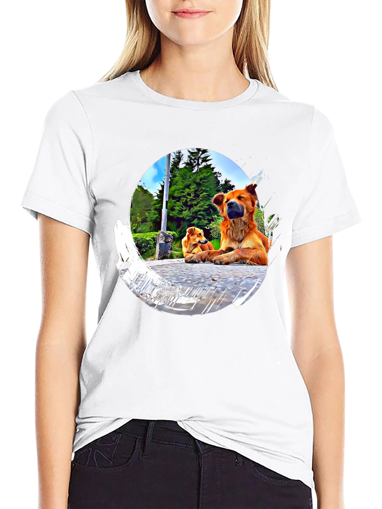 Dogs in Circle Graphic T-Shirt