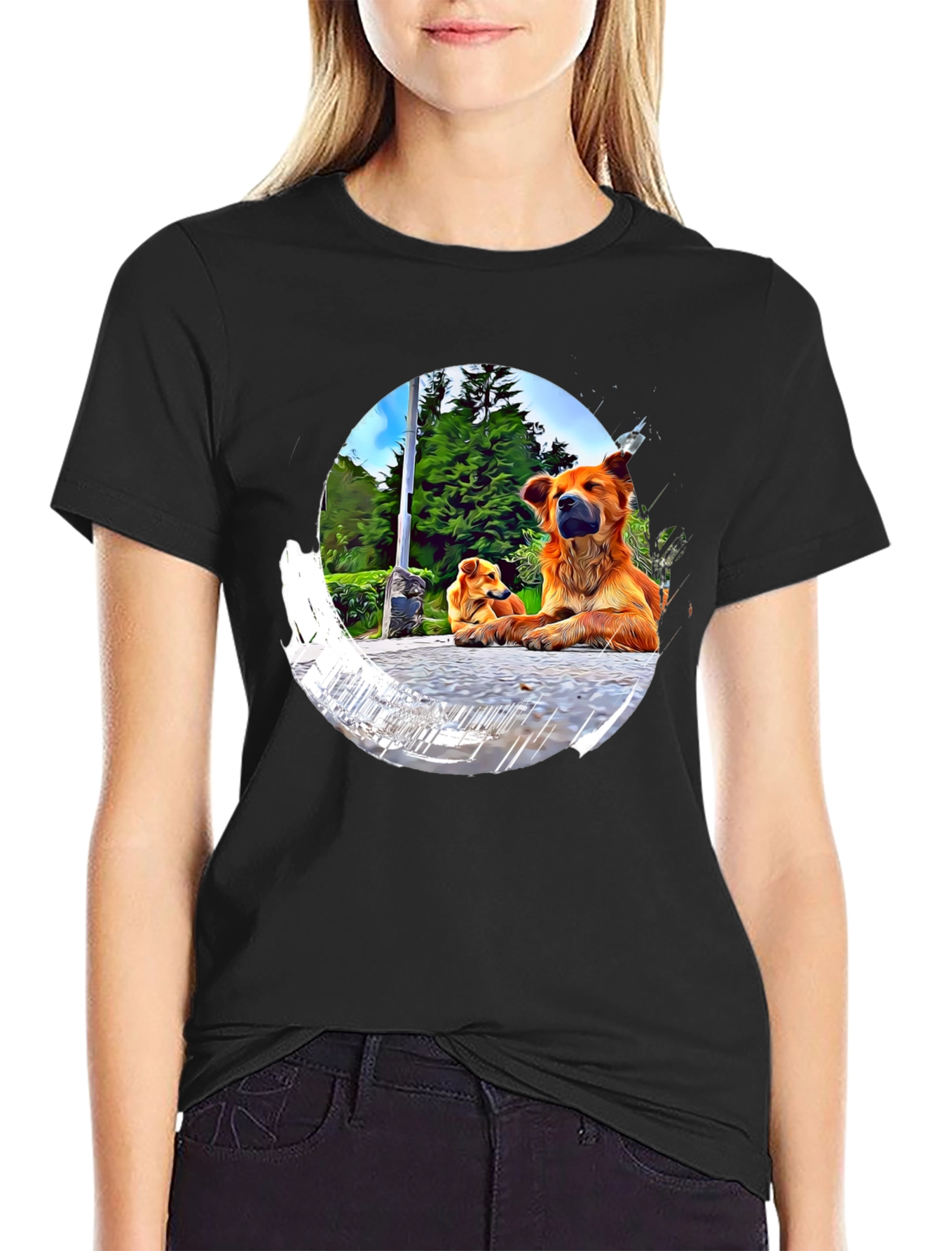 Dogs in Circle Graphic T-Shirt