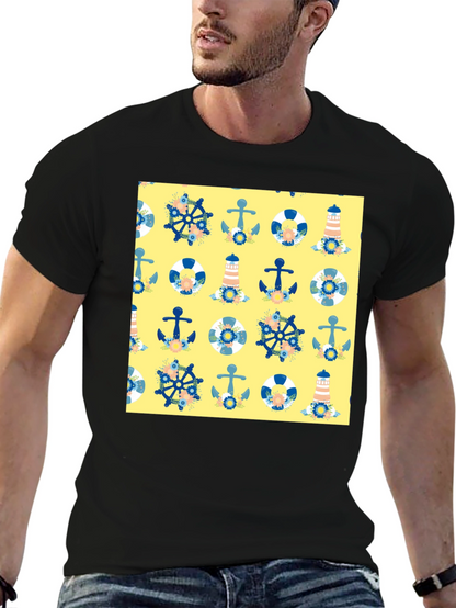 Nautical Pattern T-Shirt - Anchor Wheel Life Preserver