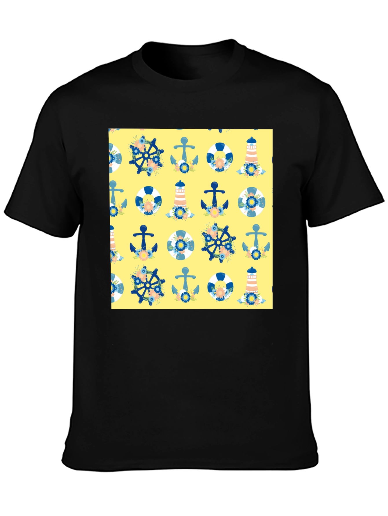 Nautical Pattern T-Shirt - Anchor Wheel Life Preserver