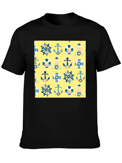 Nautical Pattern T-Shirt - Anchor Wheel Life Preserver