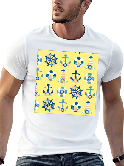 Nautical Pattern T-Shirt - Anchor Wheel Life Preserver