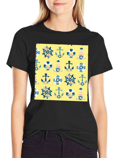 Nautical Pattern T-Shirt - Anchor Wheel Life Preserver