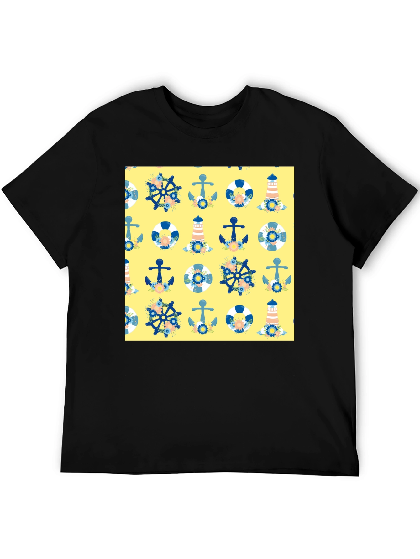 Nautical Pattern T-Shirt - Anchor Wheel Life Preserver