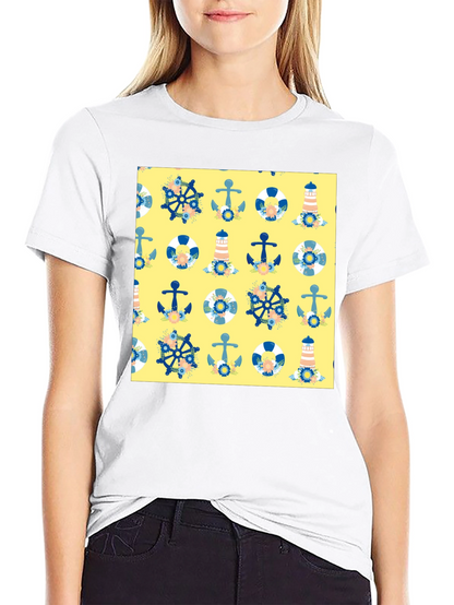 Nautical Pattern T-Shirt - Anchor Wheel Life Preserver