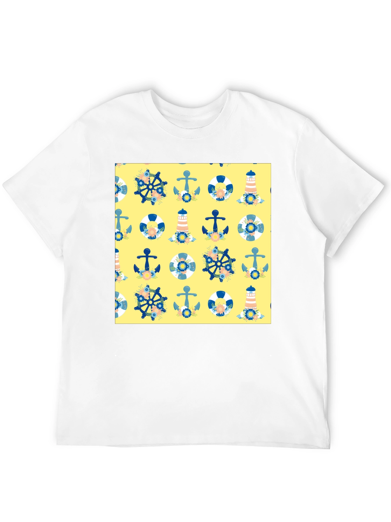 Nautical Pattern T-Shirt - Anchor Wheel Life Preserver