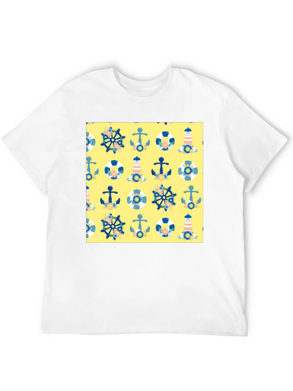 Nautical Pattern T-Shirt - Anchor Wheel Life Preserver