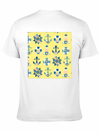 Nautical Pattern T-Shirt - Anchor Wheel Life Preserver