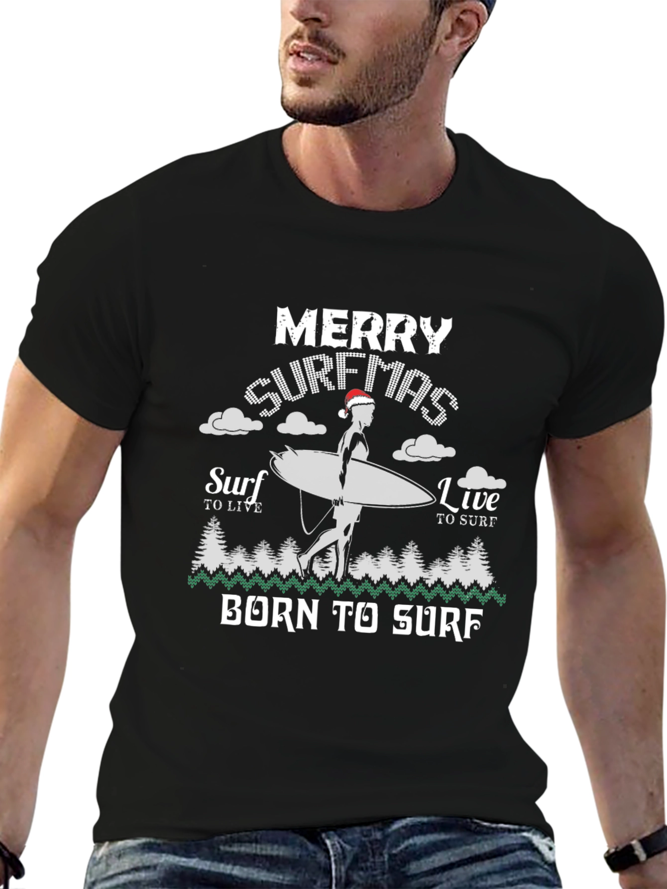 Merry Surfmas T-Shirt Born to Surf Christmas Tee