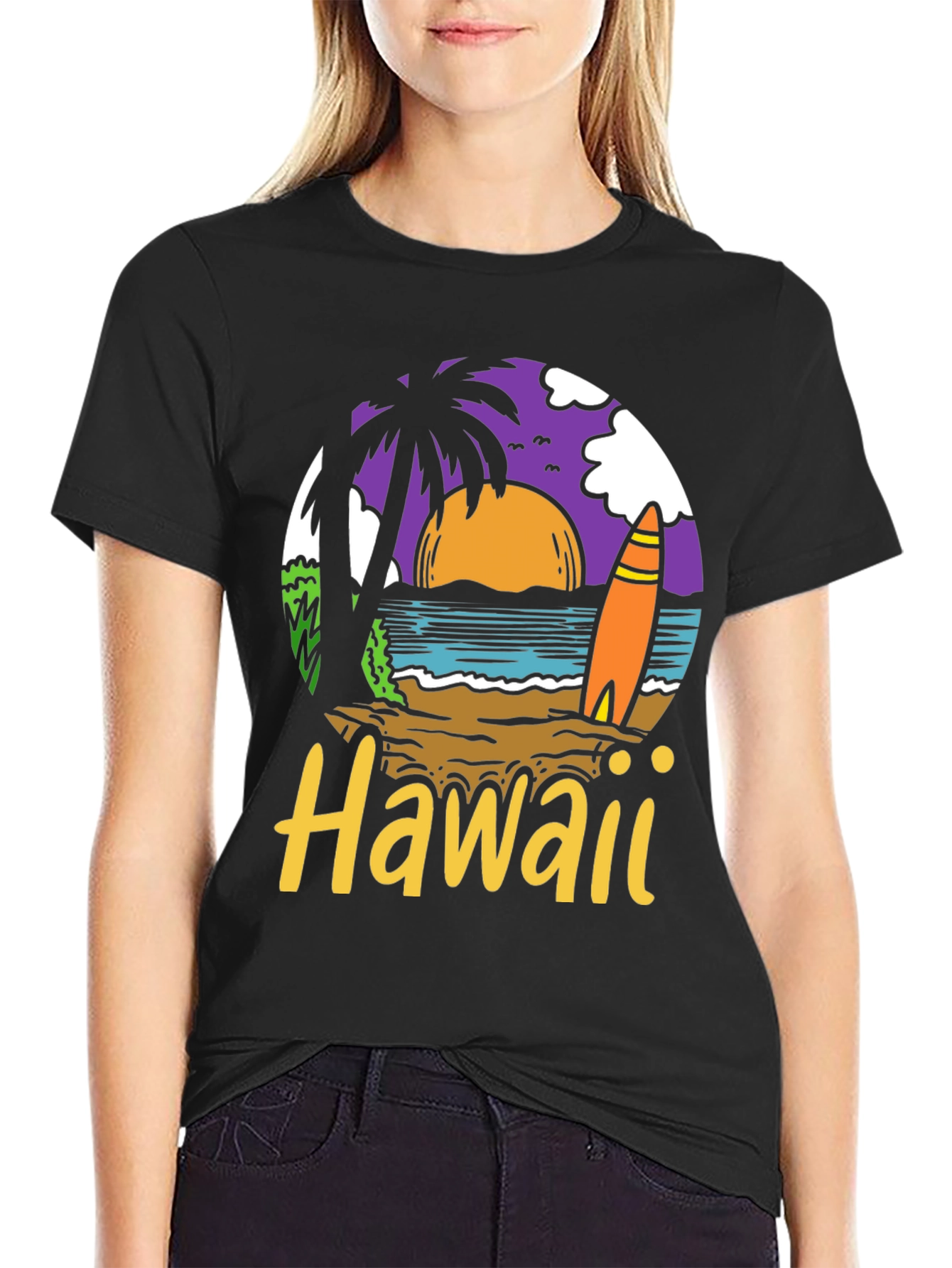 Hawaii Beach Scene Graphic T-Shirt