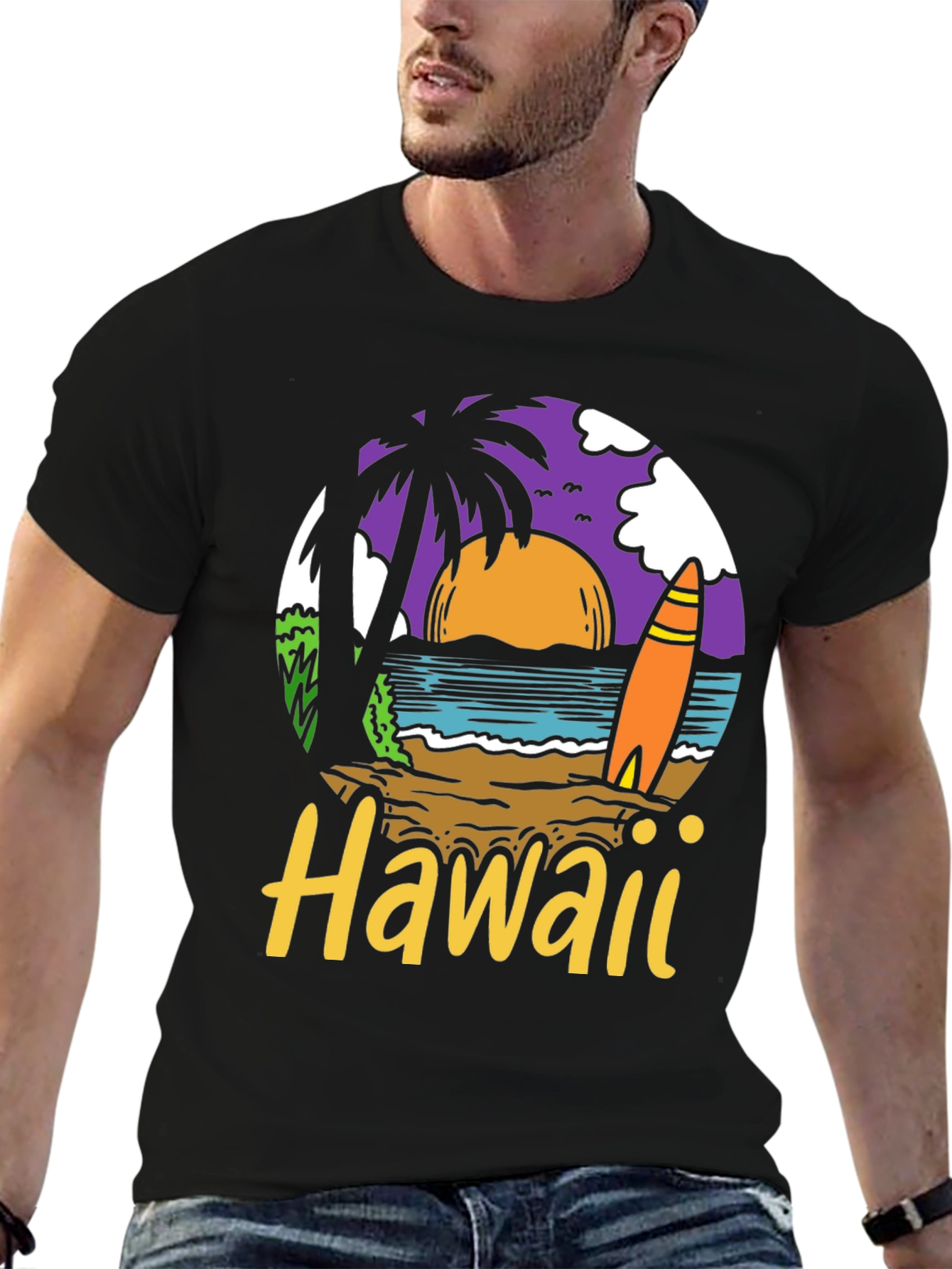 Hawaii Beach Scene Graphic T-Shirt