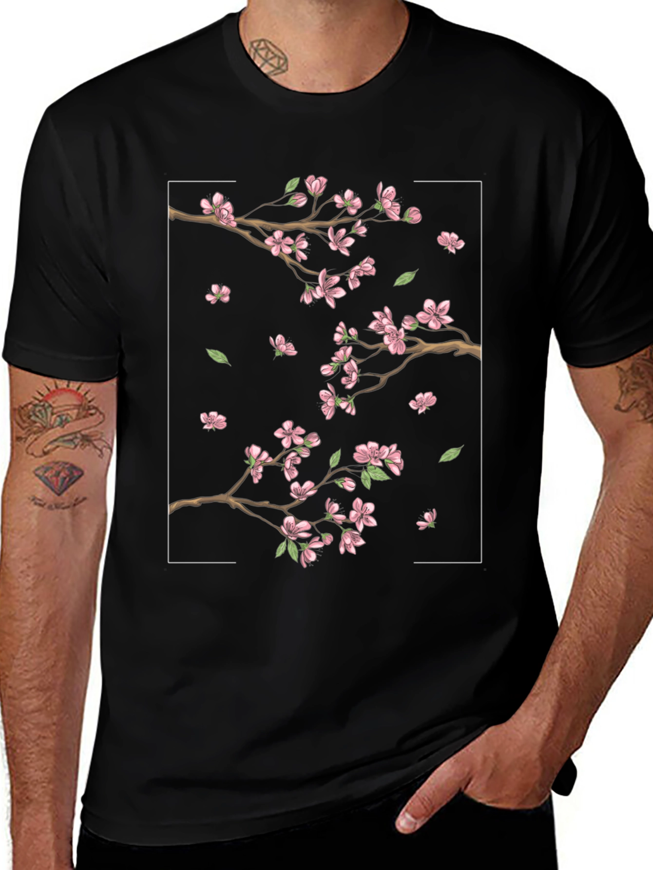 Blossom Branch Graphic Black Tee