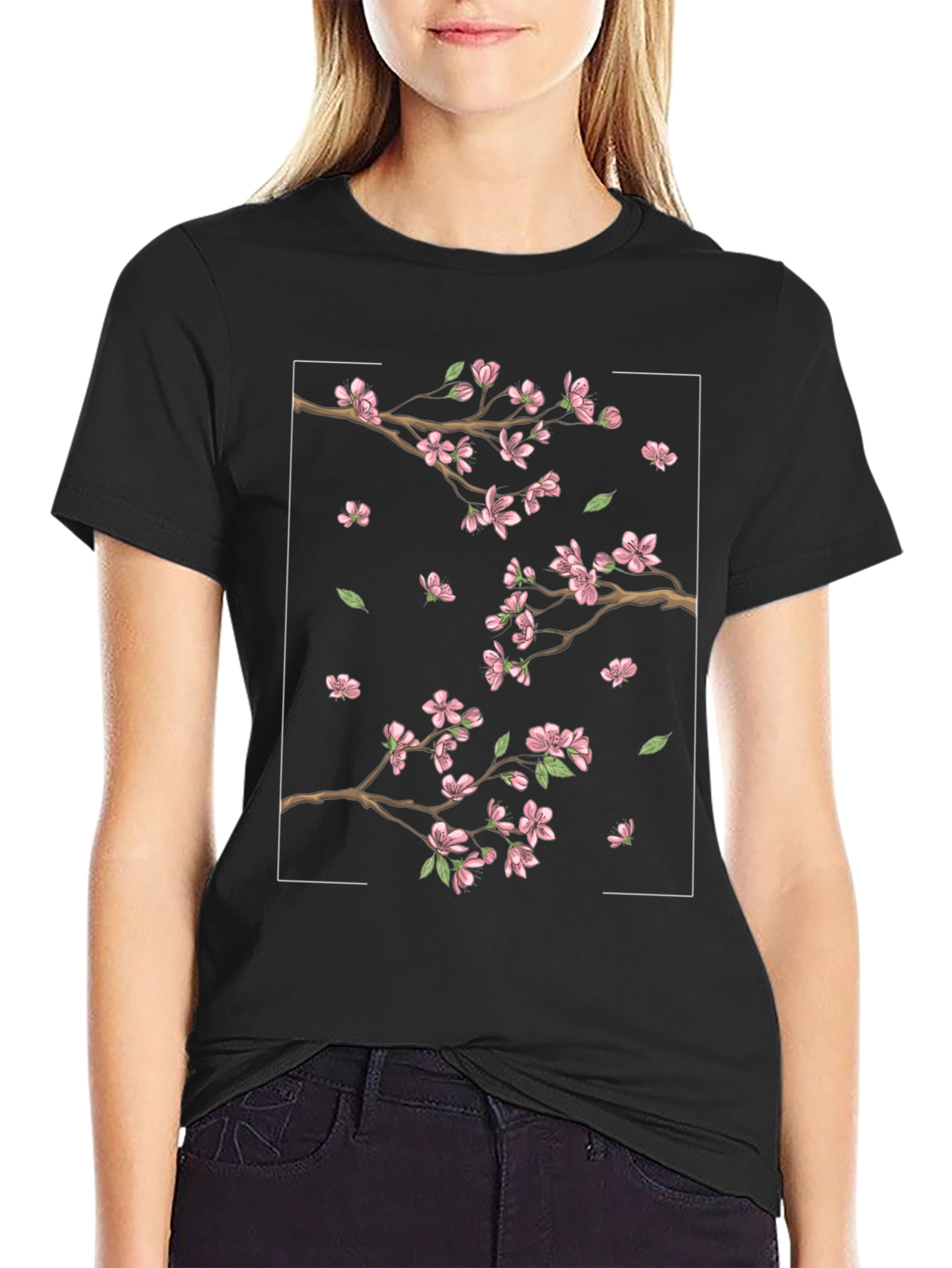 Blossom Branch Graphic Black Tee