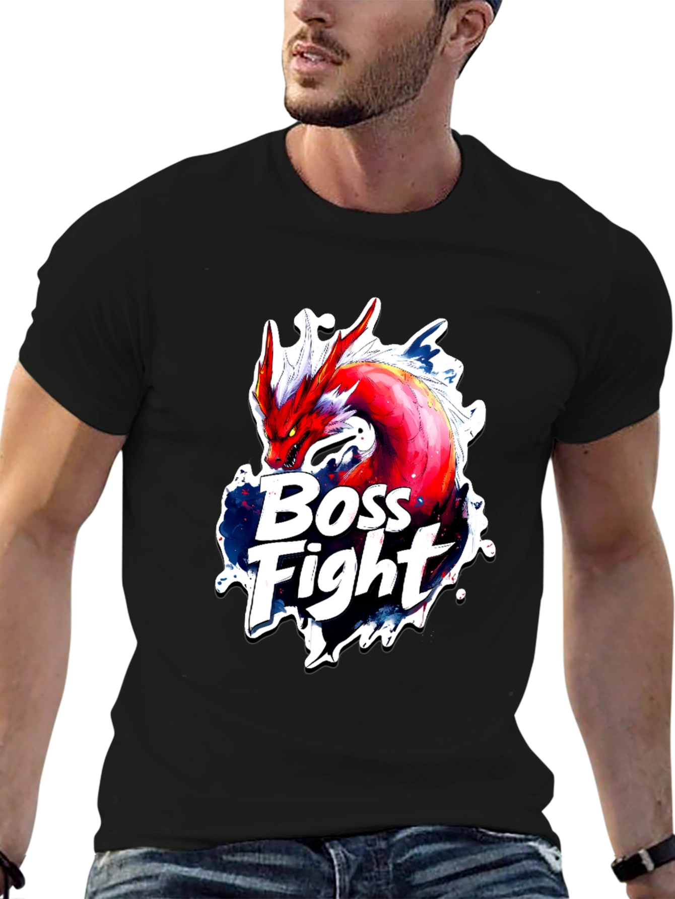 Boss Fight Dragon Graphic Black T-Shirt