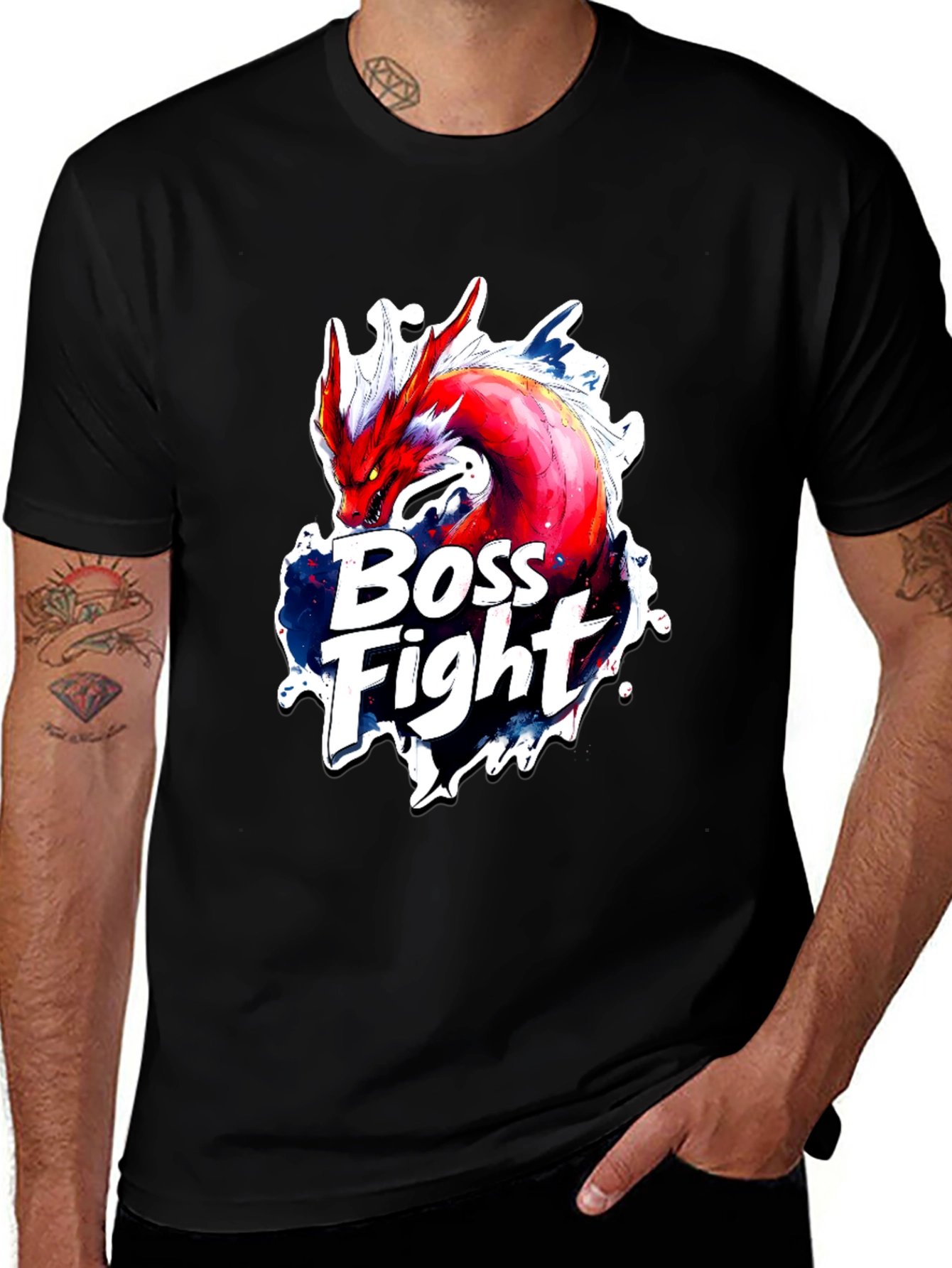 Boss Fight Dragon Graphic Black T-Shirt