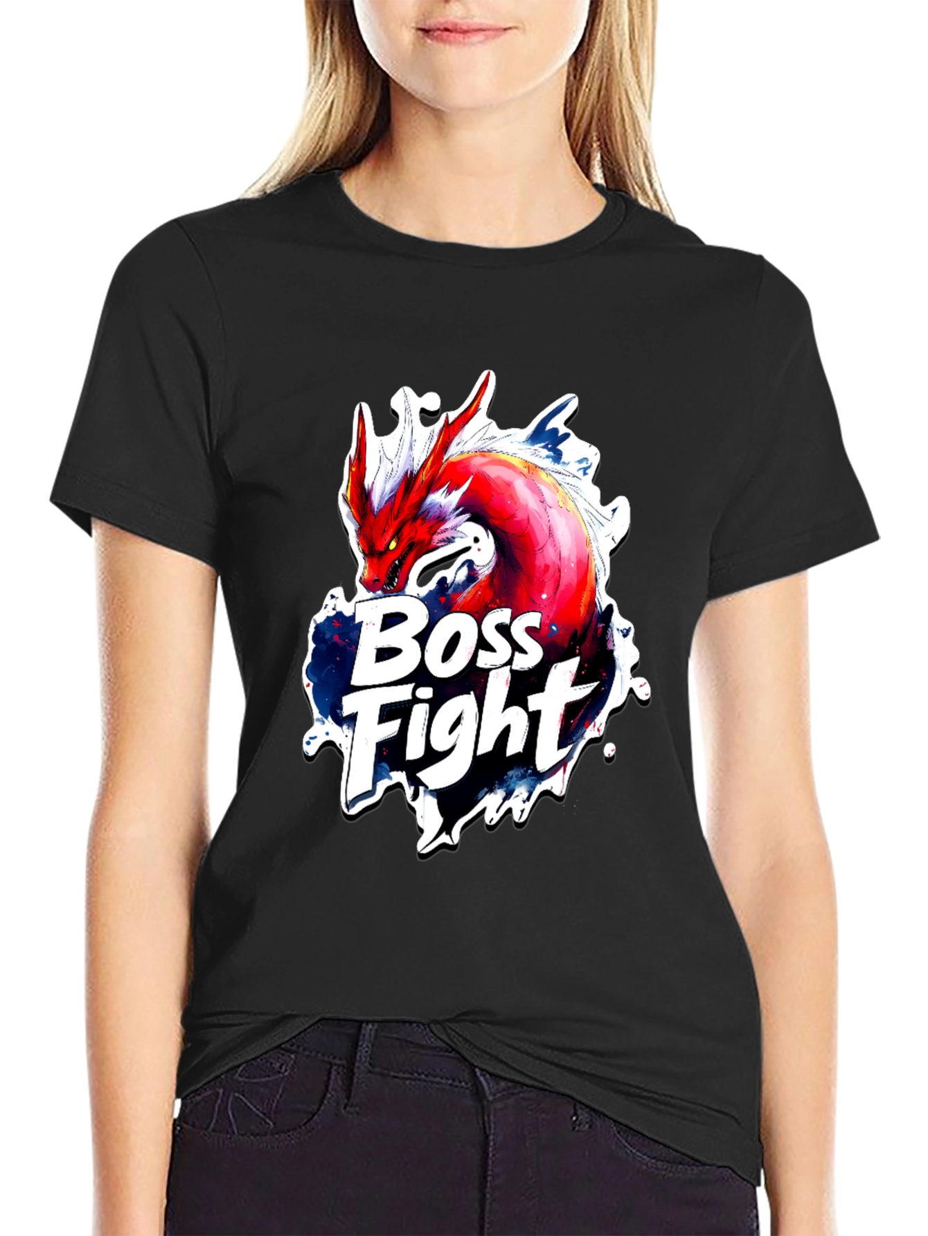 Boss Fight Dragon Graphic Black T-Shirt