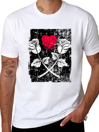 Roses Heart Graphic Tee - Trendy Casual Wear