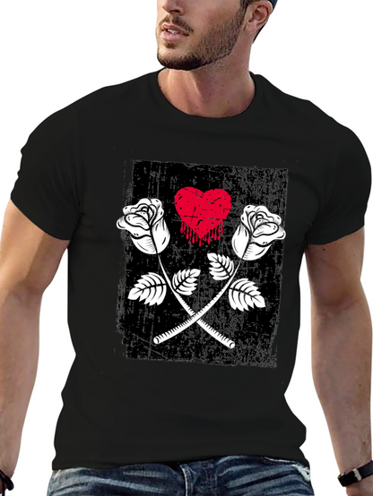 Roses Heart Graphic Tee - Trendy Casual Wear