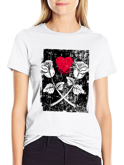 Roses Heart Graphic Tee - Trendy Casual Wear