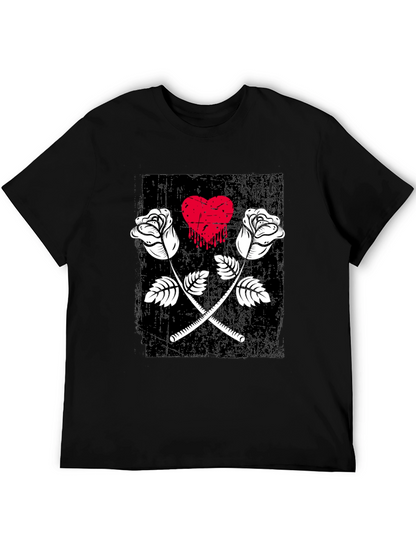 Roses Heart Graphic Tee - Trendy Casual Wear