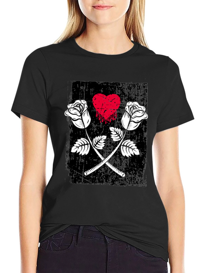 Roses Heart Graphic Tee - Trendy Casual Wear