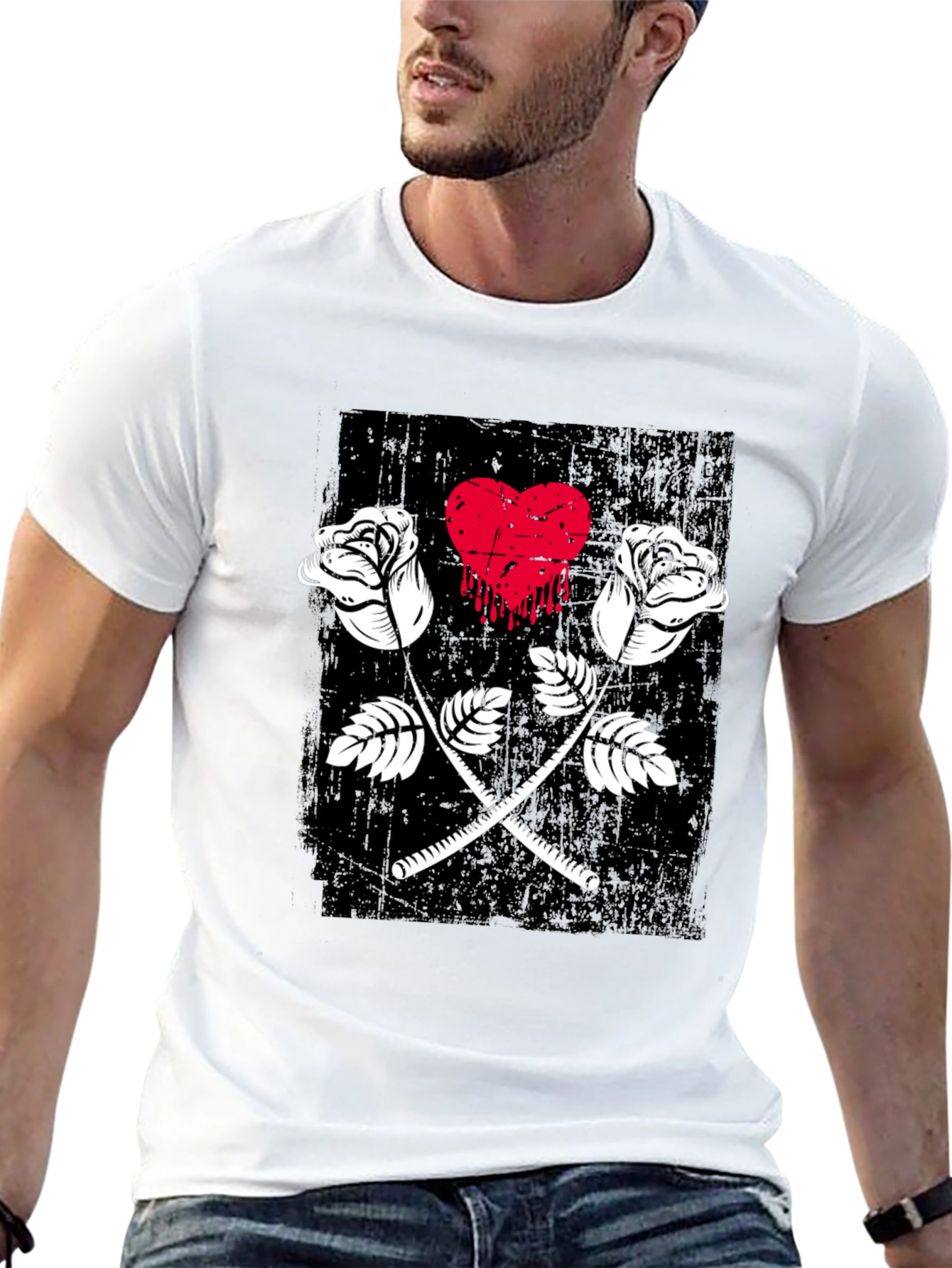 Roses Heart Graphic Tee - Trendy Casual Wear