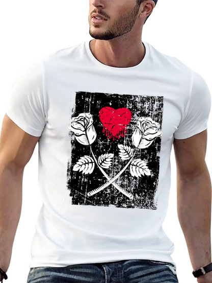 Roses Heart Graphic Tee - Trendy Casual Wear