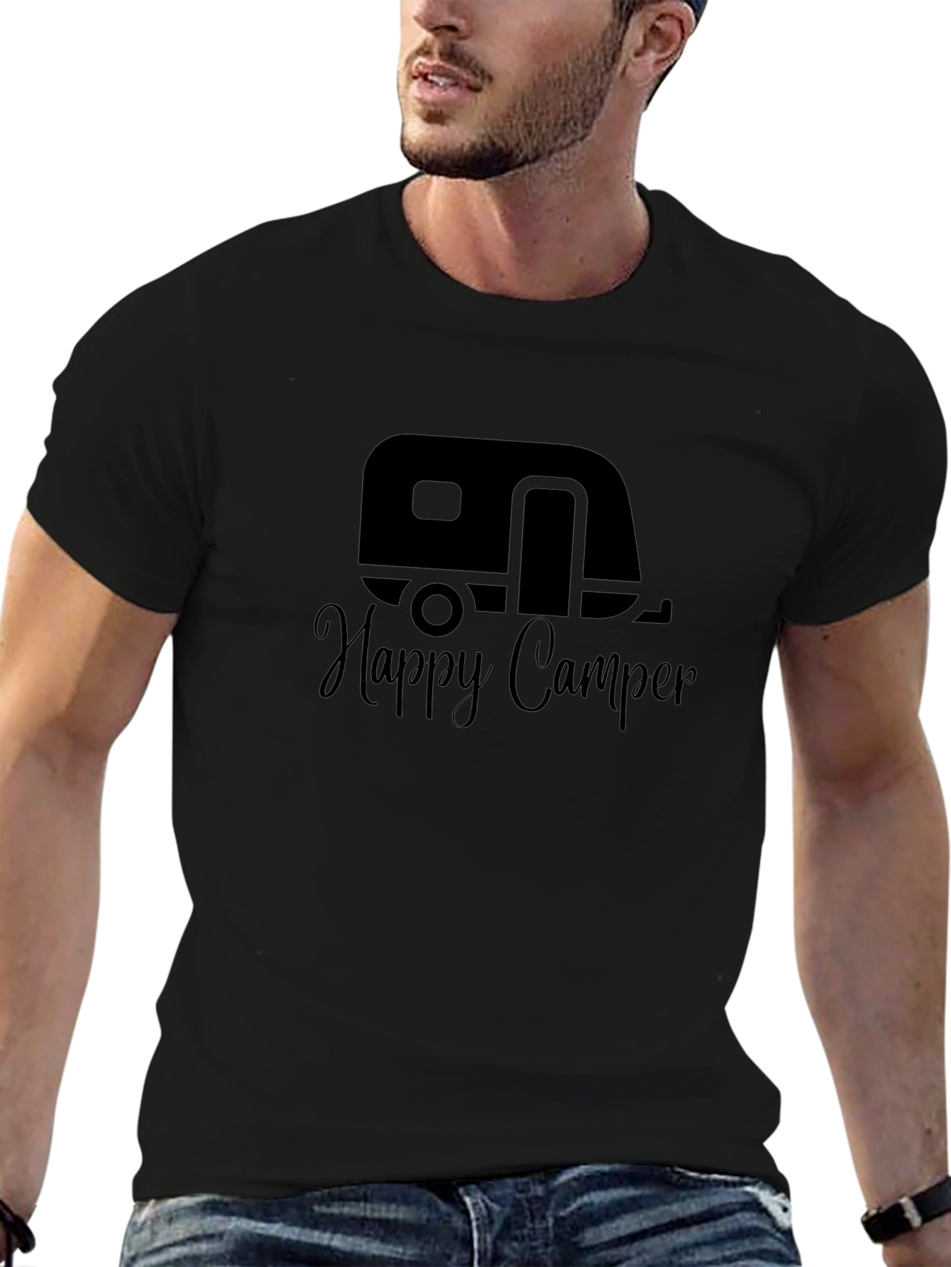 Happy Camper Black Graphic T-Shirt