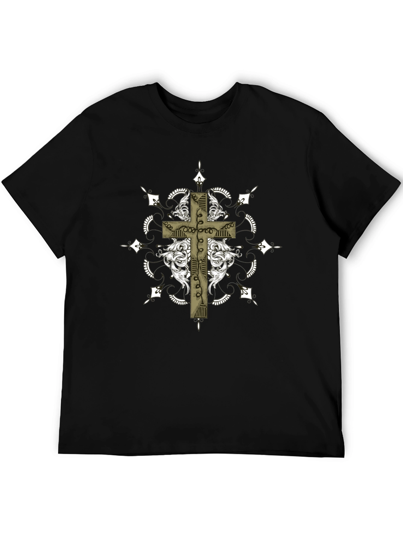 Gothic Cross Graphic Tee - Black Crew Neck
