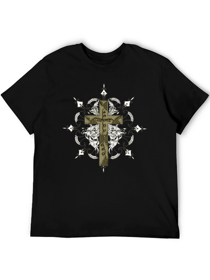 Gothic Cross Graphic Tee - Black Crew Neck