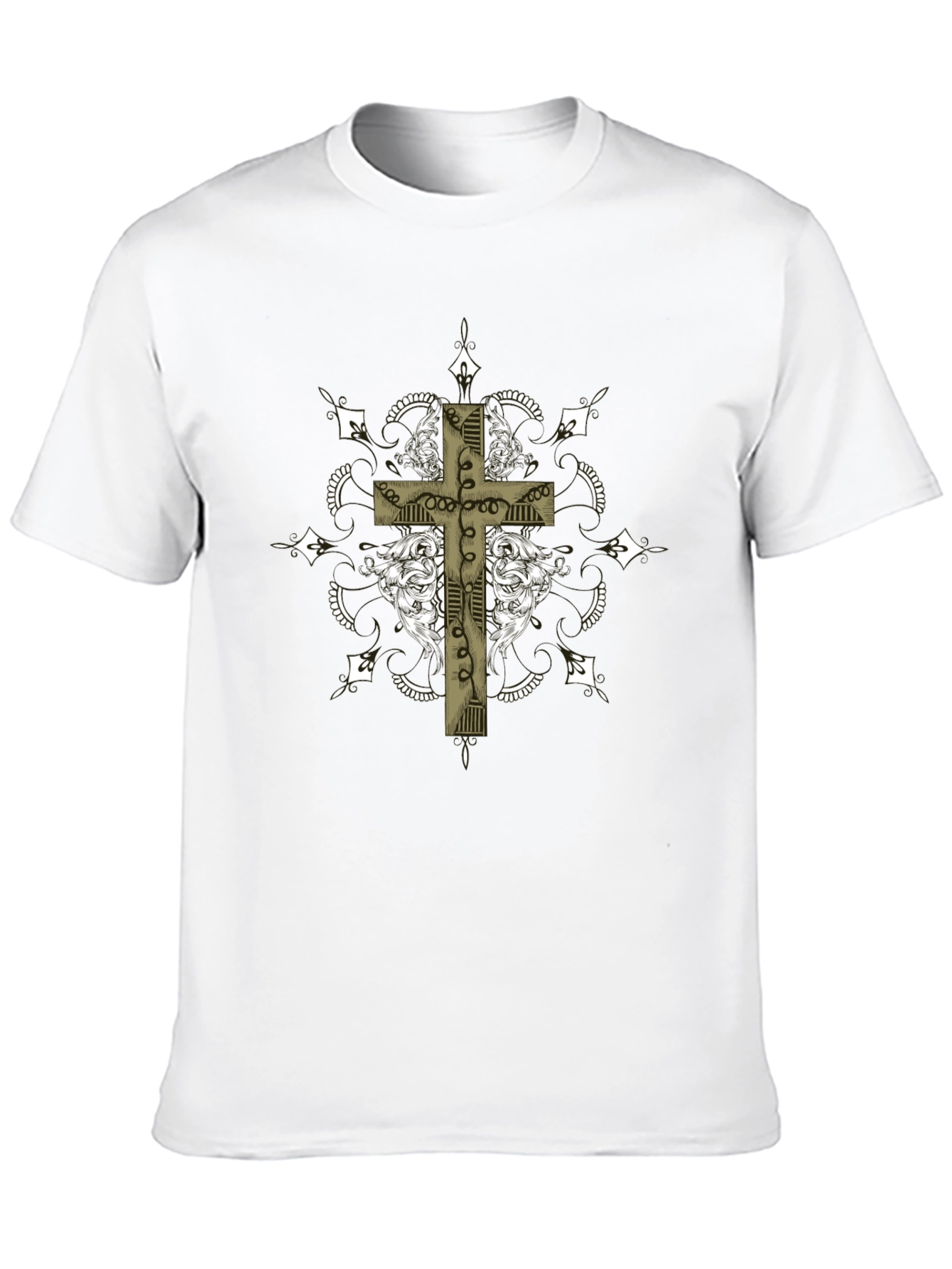 Gothic Cross Graphic Tee - Black Crew Neck