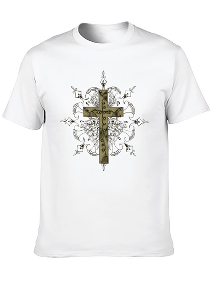 Gothic Cross Graphic Tee - Black Crew Neck