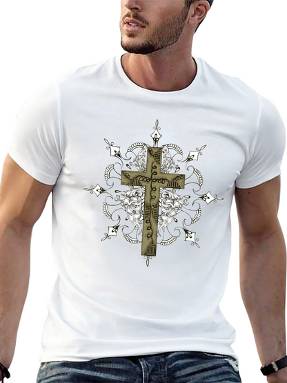 Gothic Cross Graphic Tee - Black Crew Neck