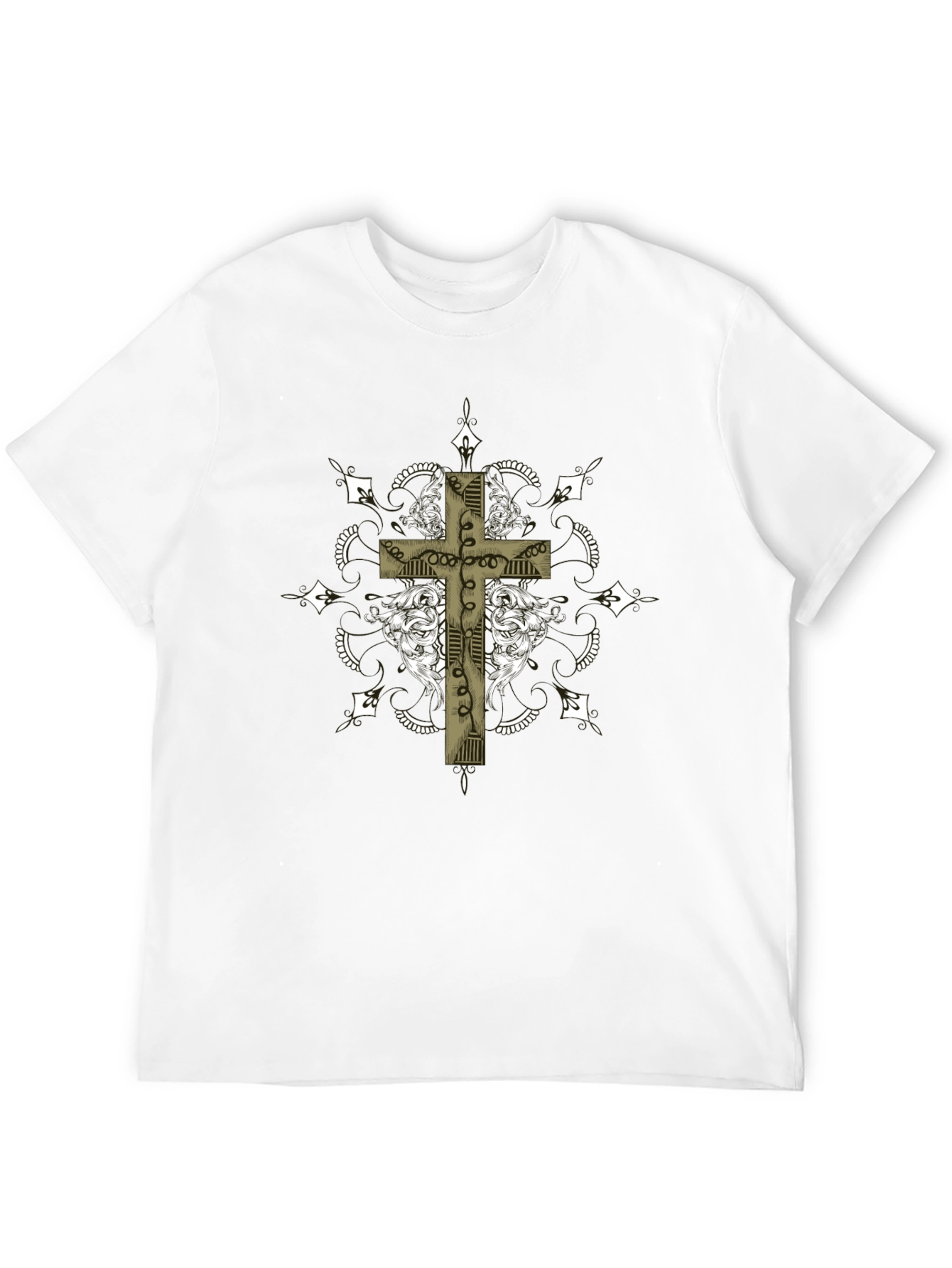 Gothic Cross Graphic Tee - Black Crew Neck