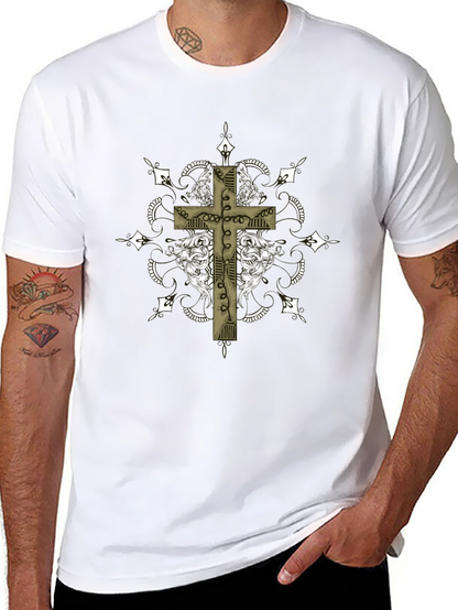 Gothic Cross Graphic Tee - Black Crew Neck