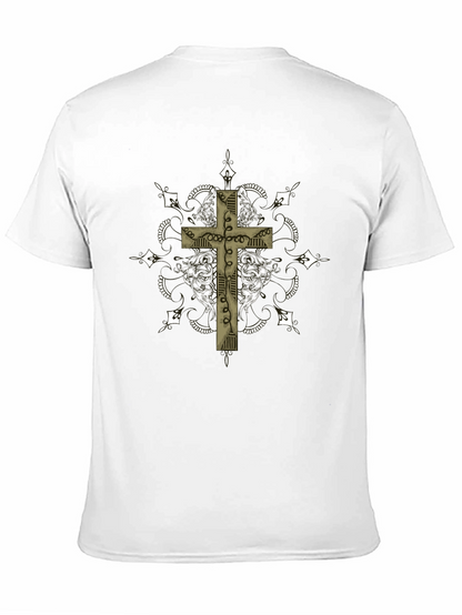 Gothic Cross Graphic Tee - Black Crew Neck