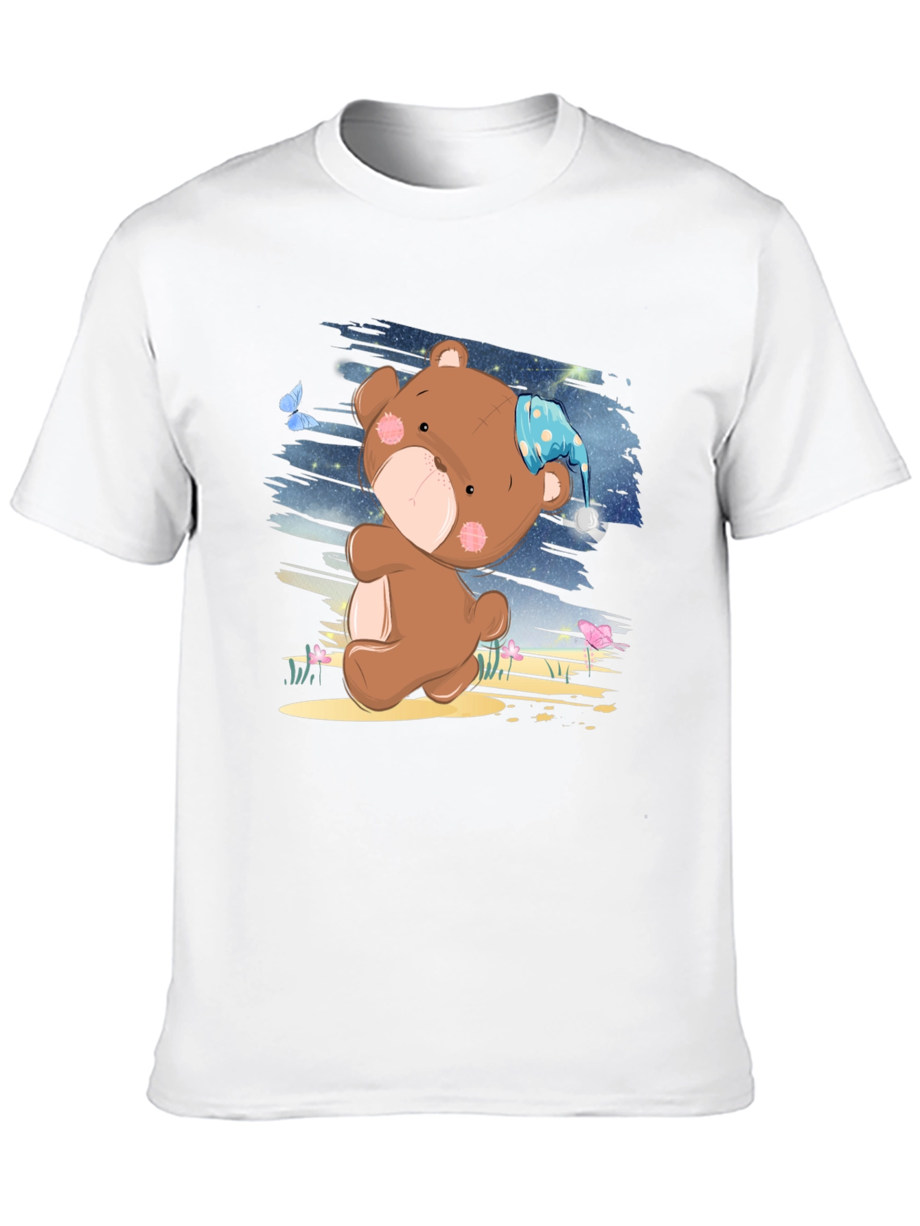 Cute Cartoon Teddy Bear Graphic Print Black T-Shirt