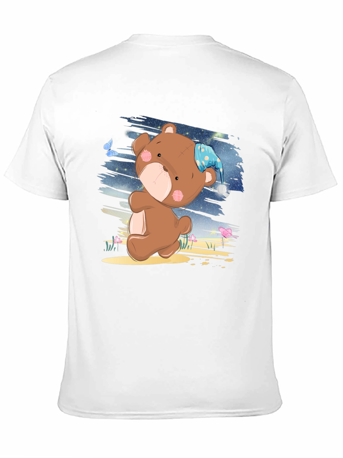 Cute Cartoon Teddy Bear Graphic Print Black T-Shirt