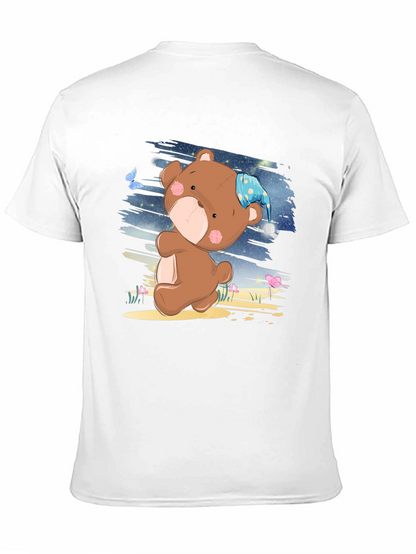 Cute Cartoon Teddy Bear Graphic Print Black T-Shirt