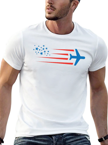 Patriotic Plane T-Shirt - Stars & Stripes Airplane Design