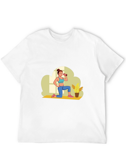 Black Graphic T-Shirt - Fitness Woman Design