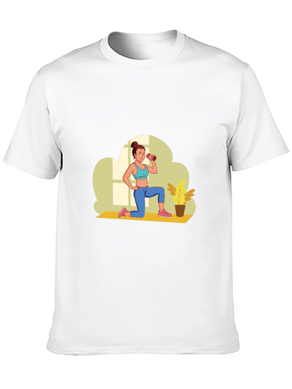 Black Graphic T-Shirt - Fitness Woman Design