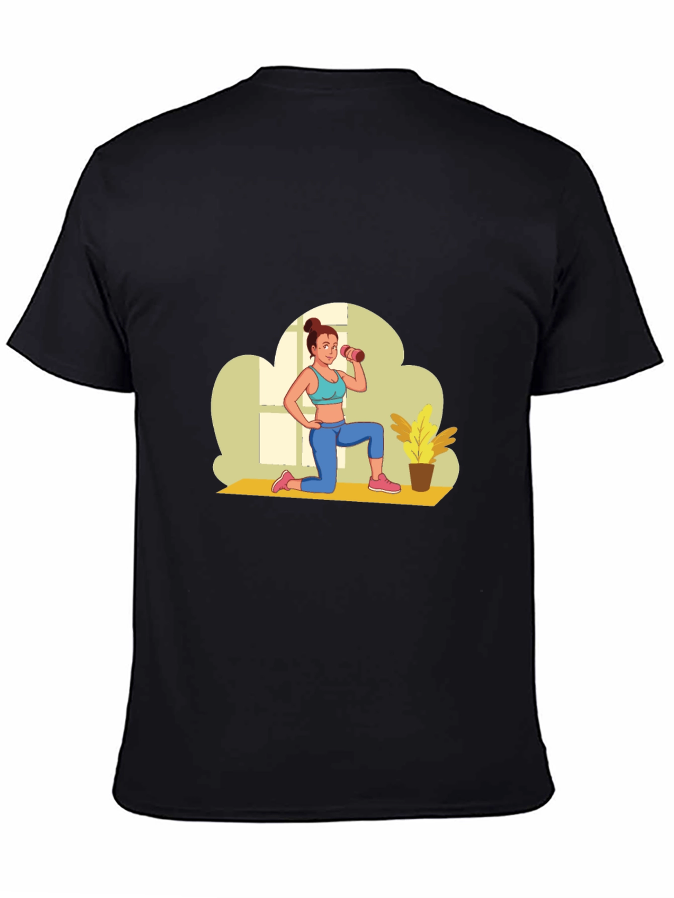 Black Graphic T-Shirt - Fitness Woman Design